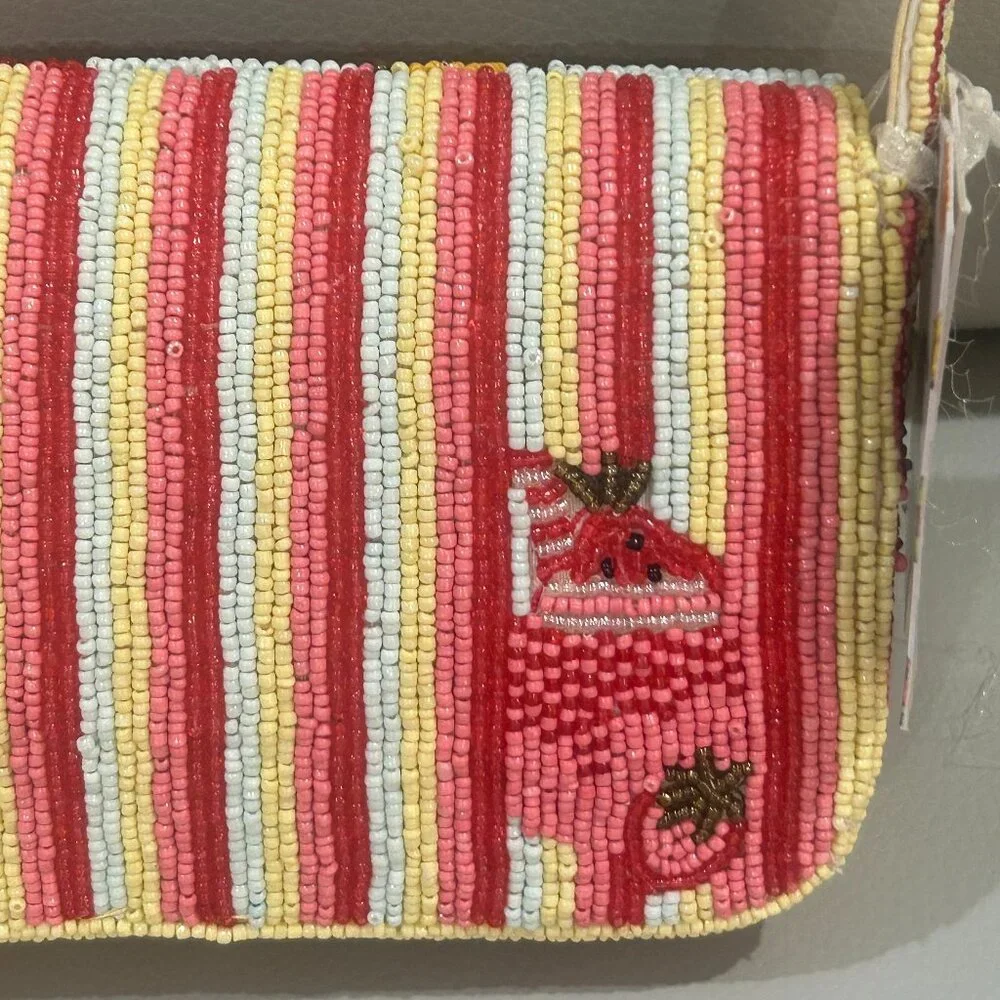 India Beaded Bag Colorful Tropical Fruits & Drink Cocktail Shoulder Bag